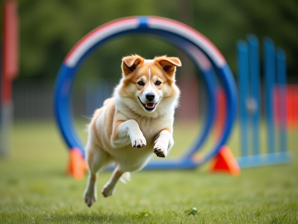 Anjing melompat melalui rintangan agility